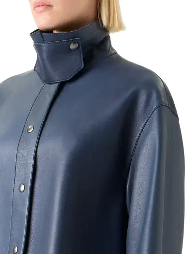 Akris Women's Dalia Leather Shacket - Denim - Size 4 | Thumbnail 7
