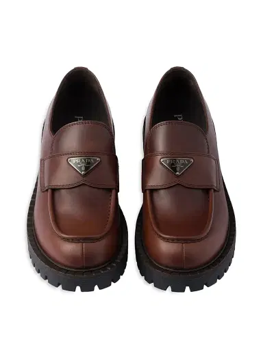 Prada Men's Brushed Leather Loafers - Brown - Size 10 | Thumbnail 2