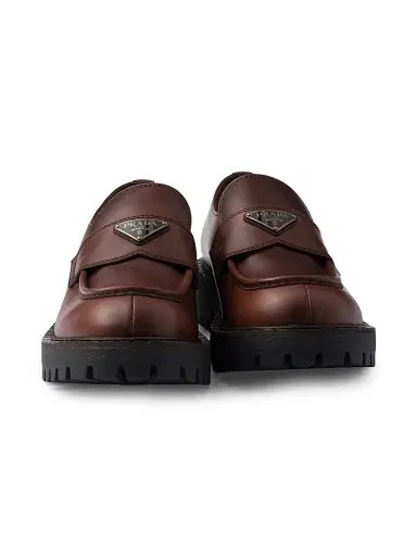 Prada Men's Brushed Leather Loafers - Brown - Size 10 | Thumbnail 4