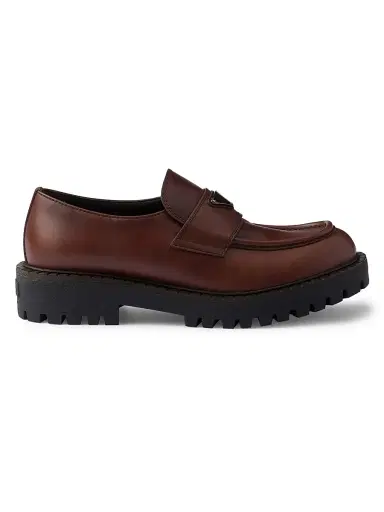 Prada Men's Brushed Leather Loafers - Brown - Size 10 | Thumbnail 1