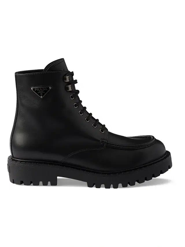 Prada Men's Laced Leather Booties - Black