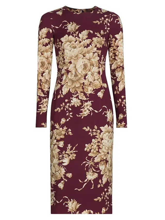 Women's Rose Charmeuse Sheath Dress - Red Print Flower