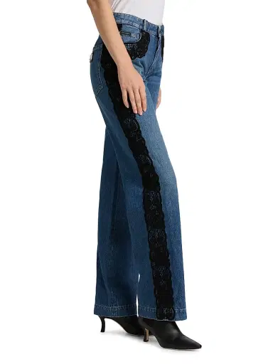 Dolce & Gabbana Women's Lace-Trimmed Straight Mid-Rise Jeans - Navy - Size 12 | Thumbnail 4