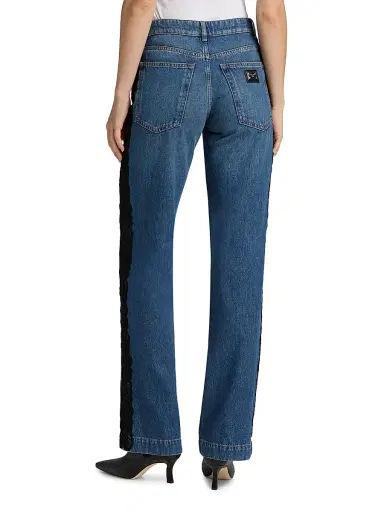 Dolce & Gabbana Women's Lace-Trimmed Straight Mid-Rise Jeans - Navy - Size 12 | Thumbnail 5