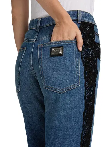 Dolce & Gabbana Women's Lace-Trimmed Straight Mid-Rise Jeans - Navy - Size 12 | Thumbnail 6