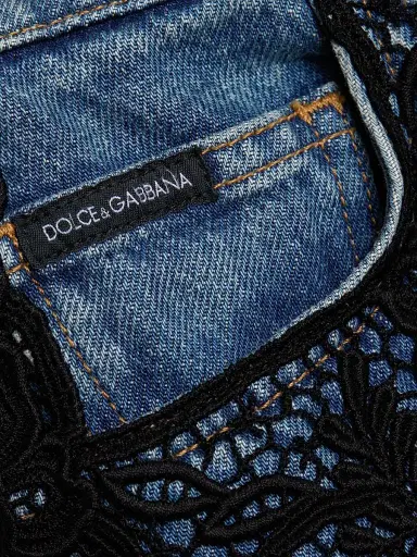 Dolce & Gabbana Women's Lace-Trimmed Straight Mid-Rise Jeans - Navy - Size 12 | Thumbnail 7