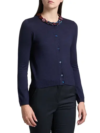 Etro Women's Jeweled Neckline Cardigan - Blue Mare | Thumbnail 4