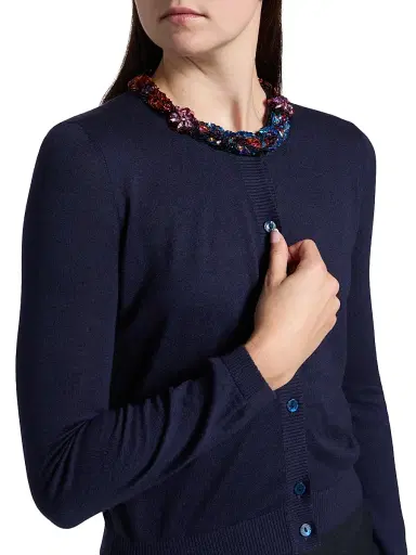 Etro Women's Jeweled Neckline Cardigan - Blue Mare | Thumbnail 6