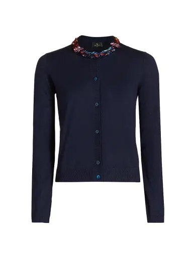 Etro Women's Jeweled Neckline Cardigan - Blue Mare | Thumbnail 1
