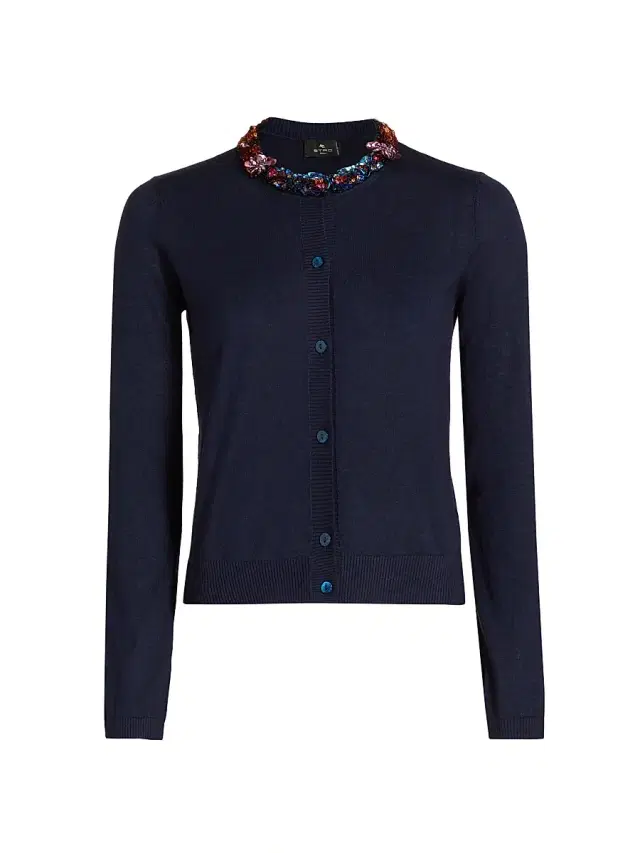 Etro Women's Jeweled Neckline Cardigan - Blue Mare