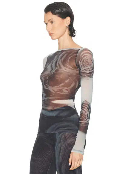 Jean Paul Gaultier Boat Neck Blurry Roses Printed Long Sleeve Top | Thumbnail 3 Jean Paul Gaultier Boat Neck Blurry Roses Printed Long Sleeve Top | Thumbnail 3