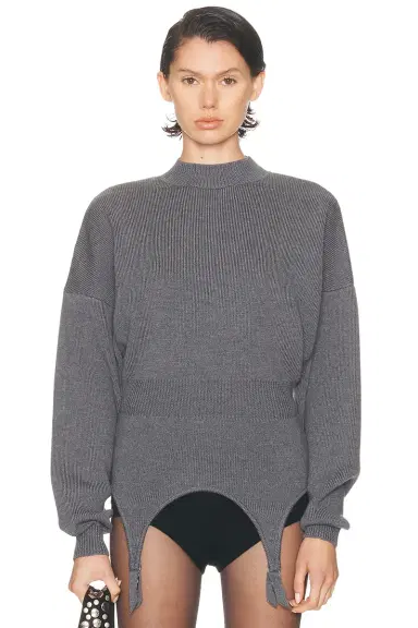 Jean Paul Gaultier High Neck Bat Sleeves Lingerie Garter Pullover Sweater | Thumbnail 1