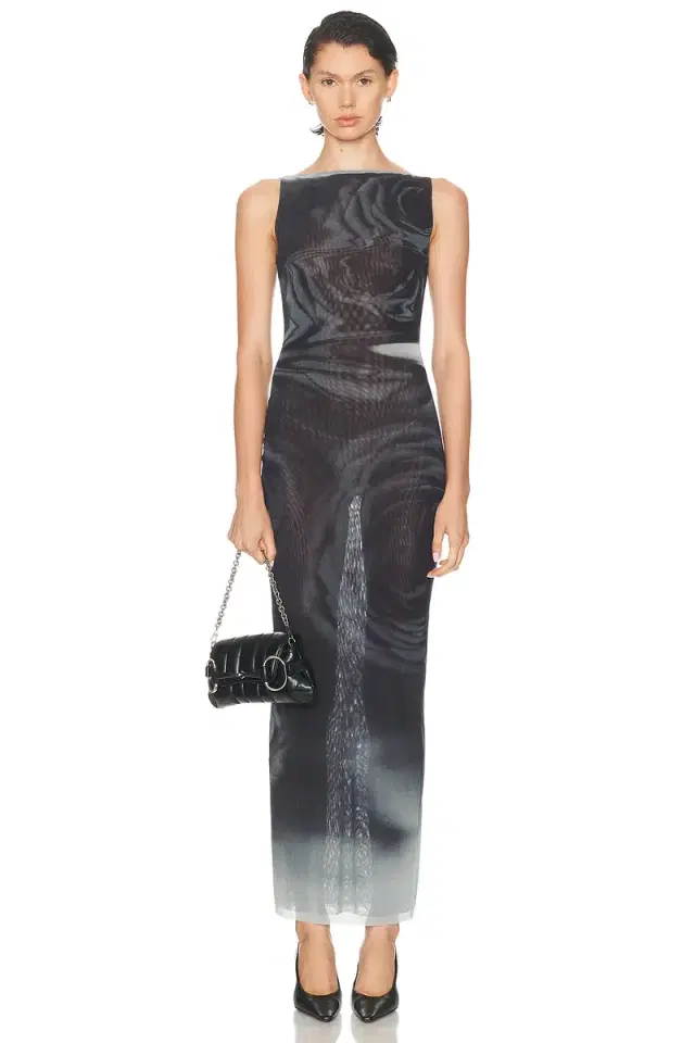 Jean Paul Gaultier Boat Neck Blurry Roses Printed Sleeveless Dress
