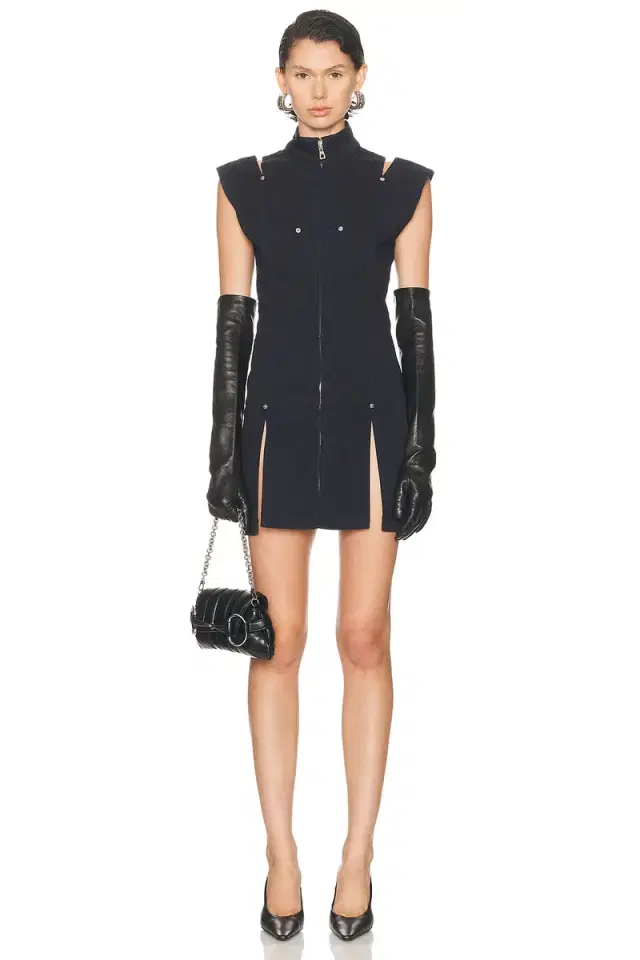Jean Paul Gaultier Overdyed Denim Slit And Mesh Short Dress