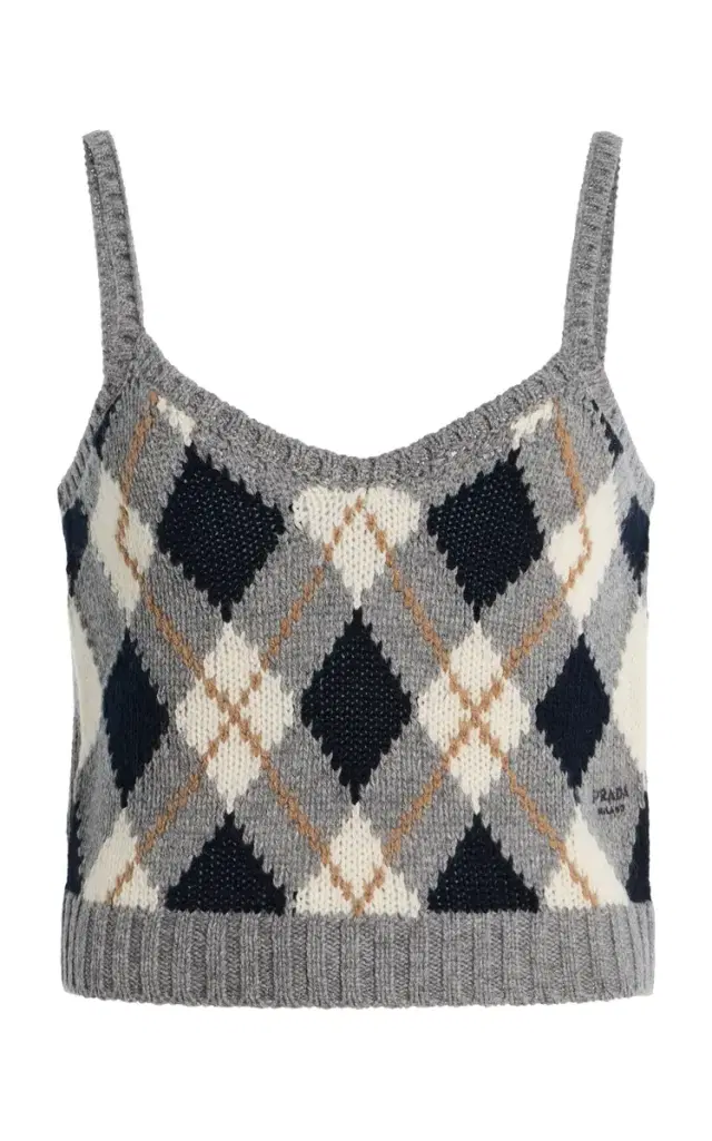 Prada Cropped Argyle Knit Wool Tank Top
