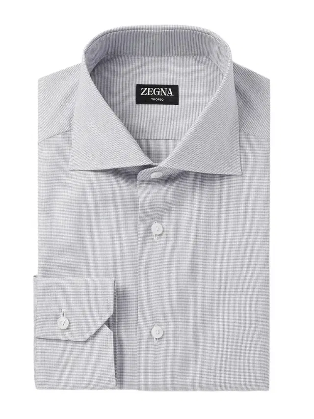 Zegna Cutaway-Collar Micro-Checked Trofeo™ Cotton-Poplin Shirt - Men