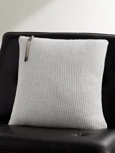 Brunello Cucinelli Bead-Embellished Ribbed Cashmere Cushion - Men | Thumbnail 1