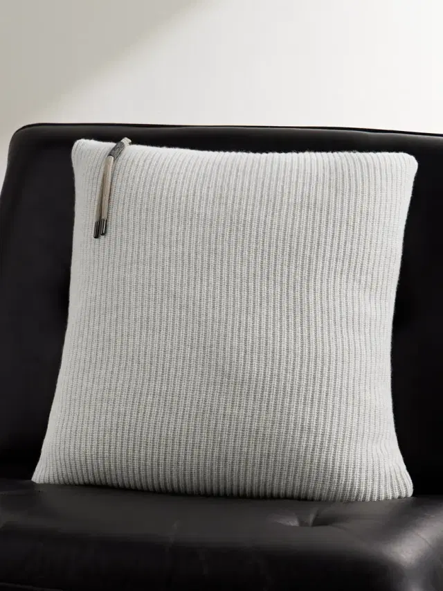Brunello Cucinelli Bead-Embellished Ribbed Cashmere Cushion - Men