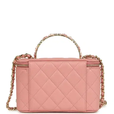 Chanel Chanel Flower Top Handle Long Vanity Case with Chain Pink Lambskin Light Gold Hardware | Thumbnail 4 Chanel Chanel Flower Top Handle Long Vanity Case with Chain Pink Lambskin Light Gold Hardware | Thumbnail 4