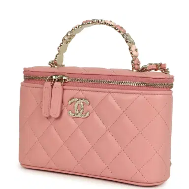 Chanel Chanel Flower Top Handle Long Vanity Case with Chain Pink Lambskin Light Gold Hardware | Thumbnail 5 Chanel Chanel Flower Top Handle Long Vanity Case with Chain Pink Lambskin Light Gold Hardware | Thumbnail 5