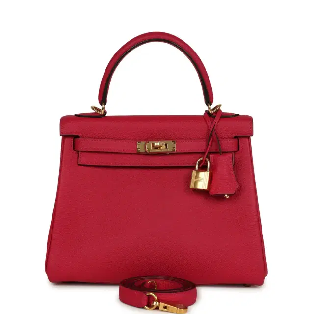 hermes Hermes Kelly Retourne 25 Framboise Togo Gold Hardware
