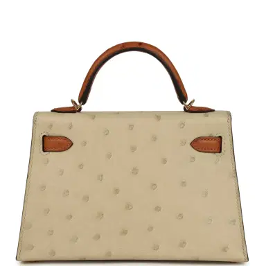 HERMÈS Hermes Special Order (HSS) Kelly Sellier 20 Parchemin and Cognac Ostrich Gold Hardware | Thumbnail 4 HERMÈS Hermes Special Order (HSS) Kelly Sellier 20 Parchemin and Cognac Ostrich Gold Hardware | Thumbnail 4
