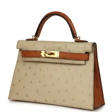 HERMÈS Hermes Special Order (HSS) Kelly Sellier 20 Parchemin and Cognac Ostrich Gold Hardware | Thumbnail 5 HERMÈS Hermes Special Order (HSS) Kelly Sellier 20 Parchemin and Cognac Ostrich Gold Hardware | Thumbnail 5