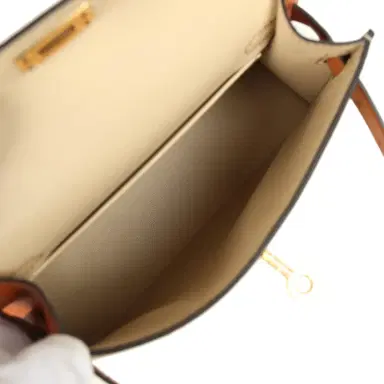 HERMÈS Hermes Special Order (HSS) Kelly Sellier 20 Parchemin and Cognac Ostrich Gold Hardware | Thumbnail 8 HERMÈS Hermes Special Order (HSS) Kelly Sellier 20 Parchemin and Cognac Ostrich Gold Hardware | Thumbnail 8