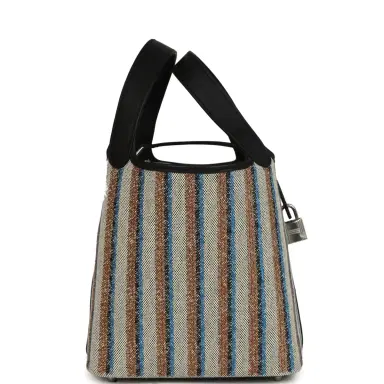 HERMÈS Hermes Stripe Picotin Lock 18 Black Swift and Ecru, Bleu, Black and Fauve Toile H Canvas Palladium Hardware | Thumbnail 3 HERMÈS Hermes Stripe Picotin Lock 18 Black Swift and Ecru, Bleu, Black and Fauve Toile H Canvas Palladium Hardware | Thumbnail 3