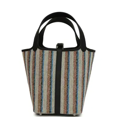 HERMÈS Hermes Stripe Picotin Lock 18 Black Swift and Ecru, Bleu, Black and Fauve Toile H Canvas Palladium Hardware | Thumbnail 4 HERMÈS Hermes Stripe Picotin Lock 18 Black Swift and Ecru, Bleu, Black and Fauve Toile H Canvas Palladium Hardware | Thumbnail 4