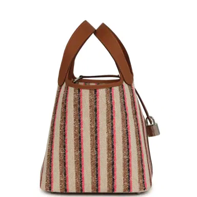 HERMÈS Hermes Stripe Picotin Lock 18 Gold Swift and Ecru-Beige, Rose Pop, Black and Fauve Toile H Canvas Palladium Hardware | Thumbnail 3