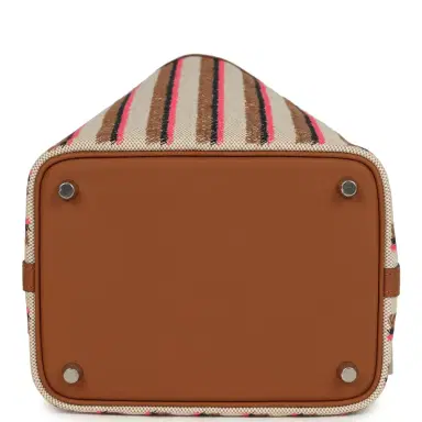 HERMÈS Hermes Stripe Picotin Lock 18 Gold Swift and Ecru-Beige, Rose Pop, Black and Fauve Toile H Canvas Palladium Hardware | Thumbnail 6