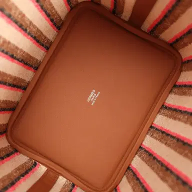 HERMÈS Hermes Stripe Picotin Lock 18 Gold Swift and Ecru-Beige, Rose Pop, Black and Fauve Toile H Canvas Palladium Hardware | Thumbnail 7