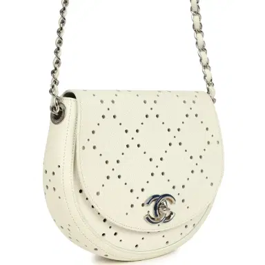 Chanel Pre-owned Chanel Perforated Messenger Bag White Caviar Silver Hardware | Thumbnail 2 Chanel Pre-owned Chanel Perforated Messenger Bag White Caviar Silver Hardware | Thumbnail 2