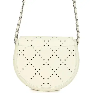 Chanel Pre-owned Chanel Perforated Messenger Bag White Caviar Silver Hardware | Thumbnail 3 Chanel Pre-owned Chanel Perforated Messenger Bag White Caviar Silver Hardware | Thumbnail 3