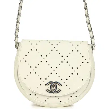 Chanel Pre-owned Chanel Perforated Messenger Bag White Caviar Silver Hardware | Thumbnail 1 Chanel Pre-owned Chanel Perforated Messenger Bag White Caviar Silver Hardware | Thumbnail 1