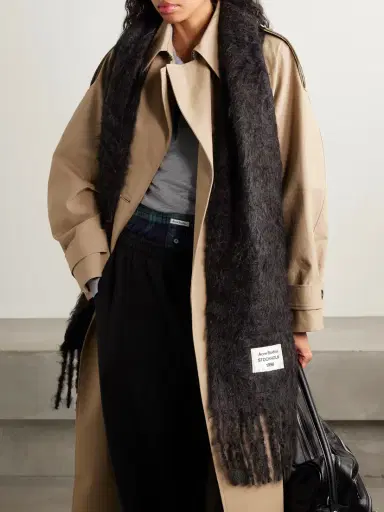 Acne Studios Appliquéd Fringed Brushed Mohair-blend Scarf | Thumbnail 2 Acne Studios Appliquéd Fringed Brushed Mohair-blend Scarf | Thumbnail 2