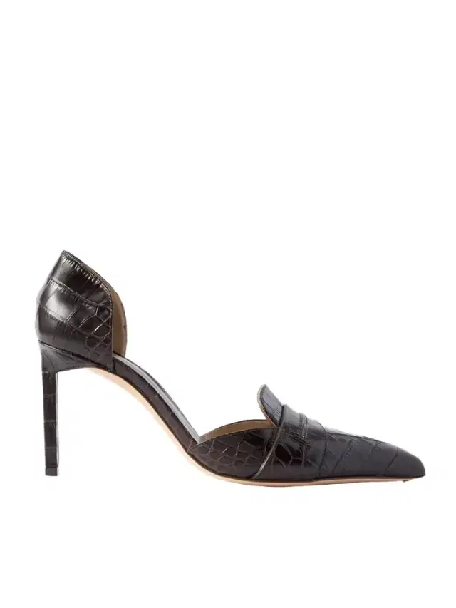 Eva D'orsay Glossed Croc-effect Leather Pumps