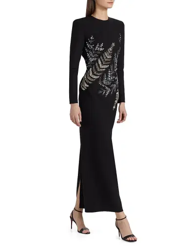 Oscar de la Renta Women's Fern Embroidered Long-Sleeve Stretch-Wool Gown | Thumbnail 2 Oscar de la Renta Women's Fern Embroidered Long-Sleeve Stretch-Wool Gown | Thumbnail 2