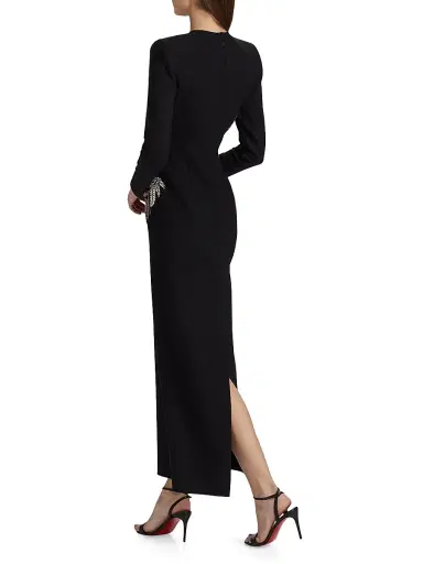 Oscar de la Renta Women's Fern Embroidered Long-Sleeve Stretch-Wool Gown | Thumbnail 5 Oscar de la Renta Women's Fern Embroidered Long-Sleeve Stretch-Wool Gown | Thumbnail 5