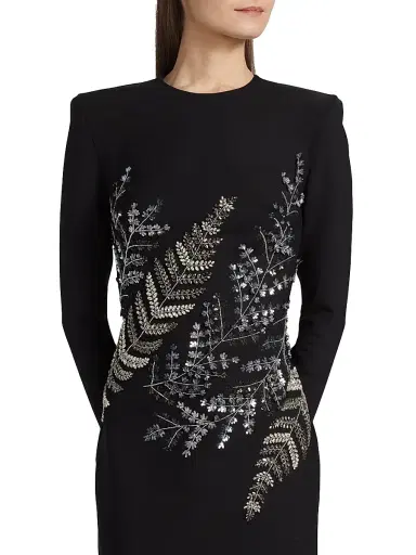 Oscar de la Renta Women's Fern Embroidered Long-Sleeve Stretch-Wool Gown | Thumbnail 6 Oscar de la Renta Women's Fern Embroidered Long-Sleeve Stretch-Wool Gown | Thumbnail 6