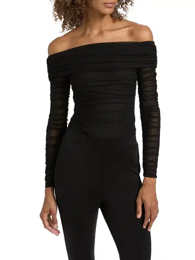 L'Agence Women's Poppie Gathered Off-The-Shoulder Bodysuit - Black - Size Medium | Thumbnail 3