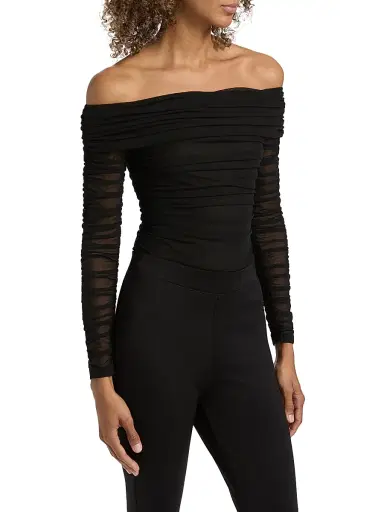 L'Agence Women's Poppie Gathered Off-The-Shoulder Bodysuit - Black - Size Medium | Thumbnail 4