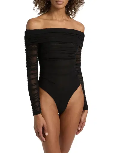 L'Agence Women's Poppie Gathered Off-The-Shoulder Bodysuit - Black - Size Medium | Thumbnail 6