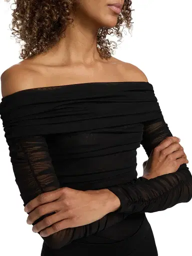 L'Agence Women's Poppie Gathered Off-The-Shoulder Bodysuit - Black - Size Medium | Thumbnail 7