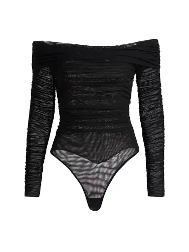 L'Agence Women's Poppie Gathered Off-The-Shoulder Bodysuit - Black - Size Medium | Thumbnail 1