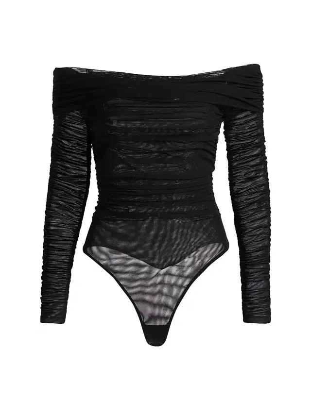 Women's Poppie Gathered Off-The-Shoulder Bodysuit - Black