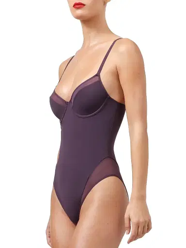 Wolford Women's Sheer Opaque Plunge Bodysuit - Aubergine - Size XS | Thumbnail 2