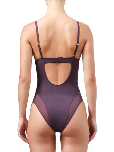 Wolford Women's Sheer Opaque Plunge Bodysuit - Aubergine - Size XS | Thumbnail 3