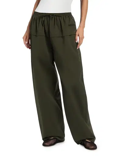 Alaïa Women's Cotton Peplum Wide-Leg Pants - Olive | Thumbnail 3 Alaïa Women's Cotton Peplum Wide-Leg Pants - Olive | Thumbnail 3